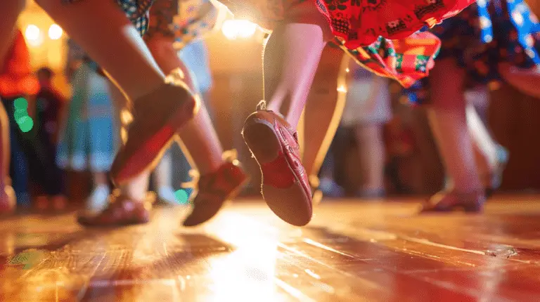 Close-up of Appalachian clogging footwork in motion.