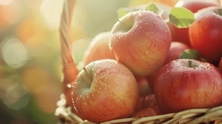 freshly picked apples in a basket.