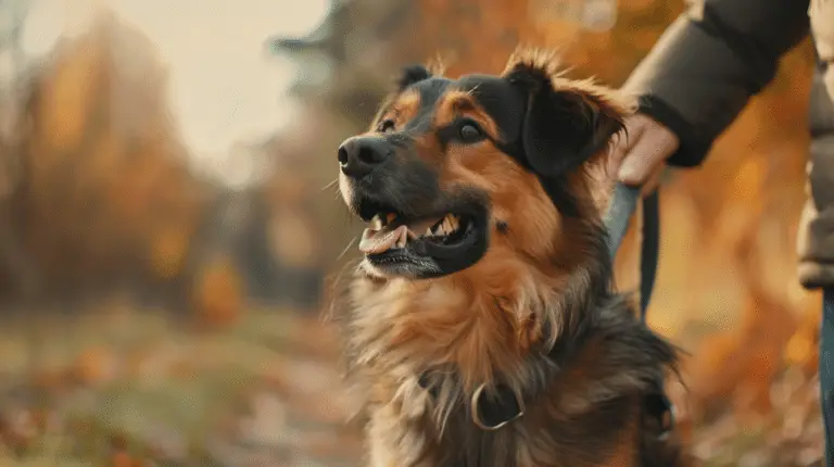 Joyful dog on a leash