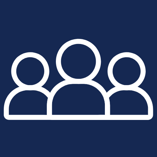 A white outline of three people, with one larger figure in the center and two smaller figures on each side, on a dark blue background—evoking a sense of community perfect for long term camping adventures.